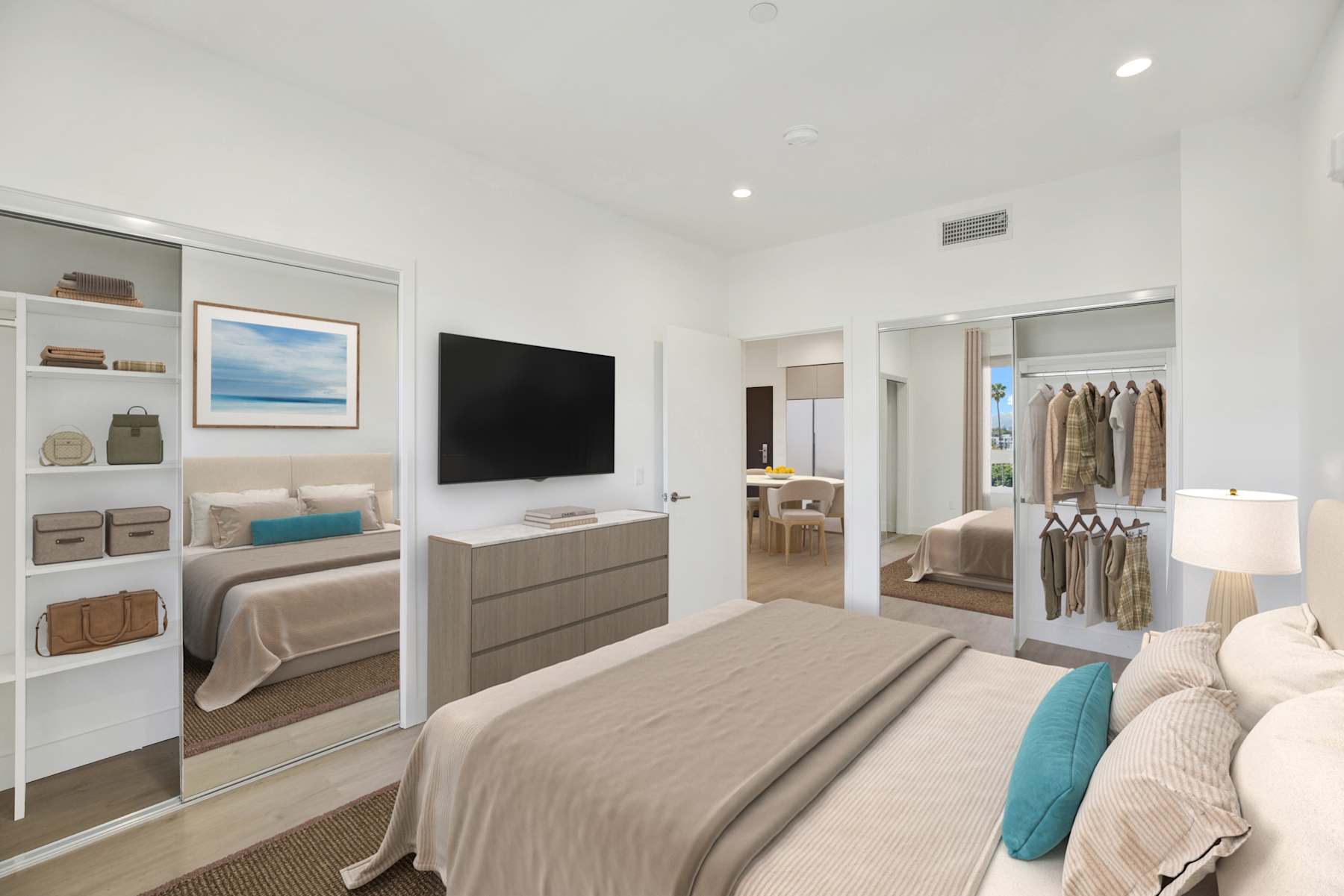 Bedroom with woven textures and soft light